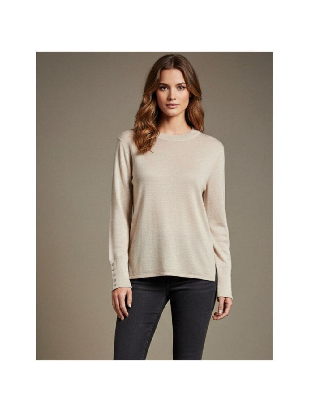 RAFAELLA Long Sleeve Mock Neck Tee Size L Beige